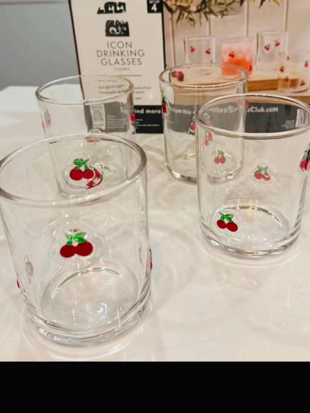 Cherry Accent Clear Drinking Glasses - Set of 4